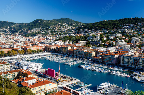 Aerial View on Port of Nice and Luxury Yachts  French Riviera  F
