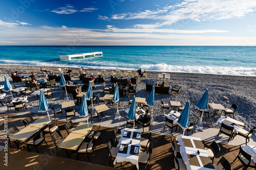 Beach Restaurant in Nice, French Riviera, France