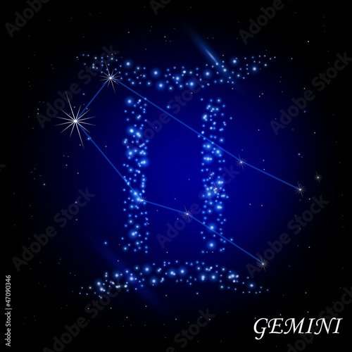 Sign of the zodiac - Genimi. Composed of stars.