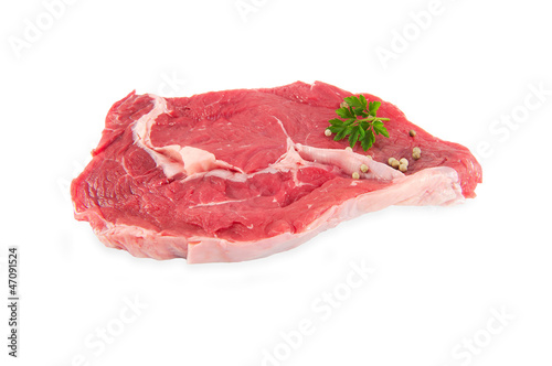 Canvastavla entrecôte de boeuf crue isolé sur fond blanc