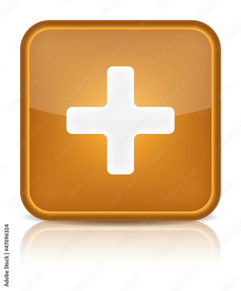 Fototapeta premium Orange glossy web button with addition sign.