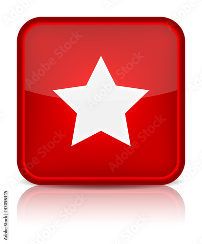 Red glossy web button with star sign.