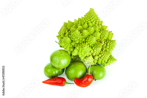 Romanesco broccoli  green tomatoes and red pepper