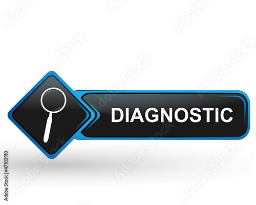 diagnostic sur bouton web carré design bleu