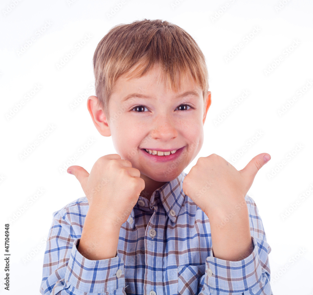 Happy boy pointing with his finger Happy boy pointing with his finger