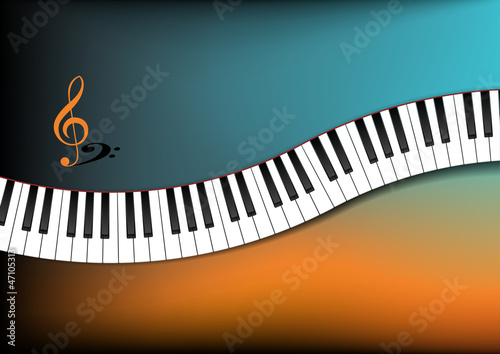 Teal and Orange Background Curved Piano Keyboard