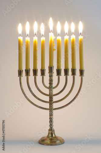 Hanukkah menorah with burning candles