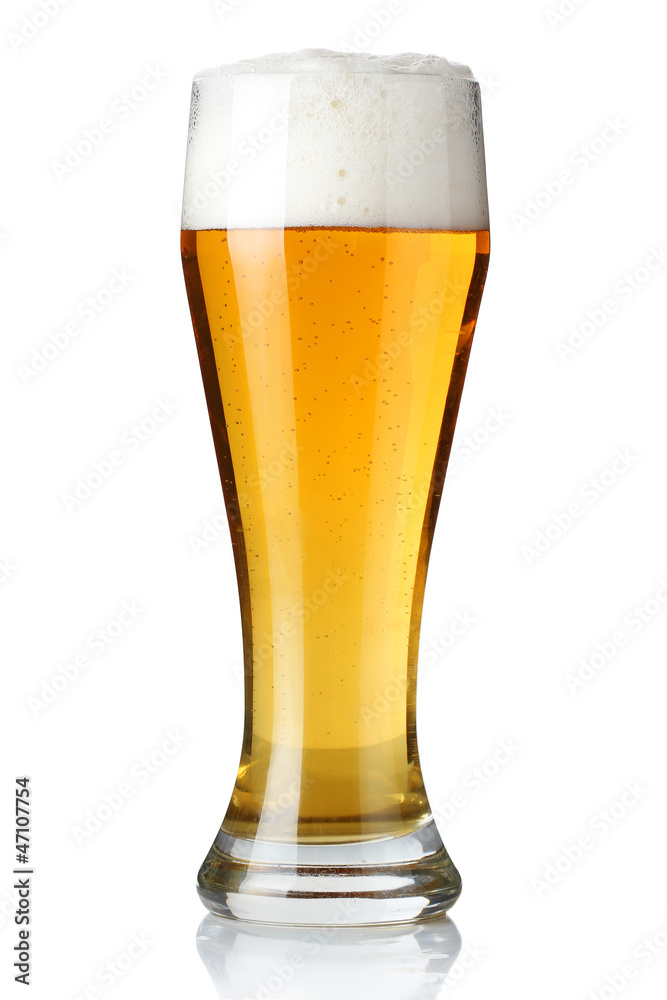 Glass of light beer isolated on a white Glass of light beer isolated on a white