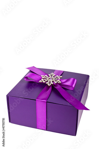 purple Christmas gift box isolated