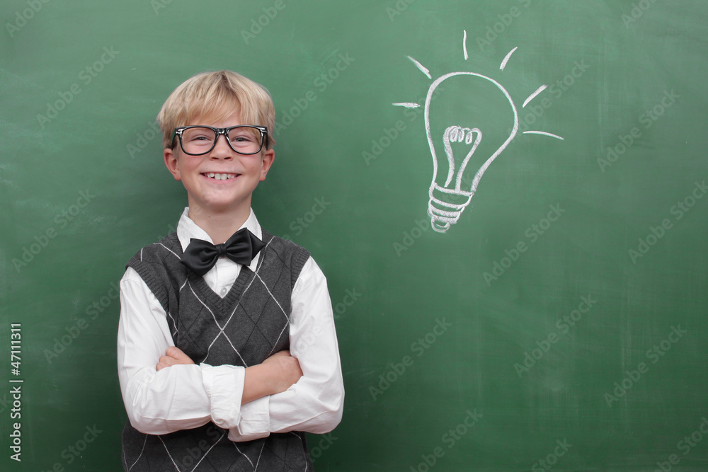 Schoolboy at the Blackboard with Idea