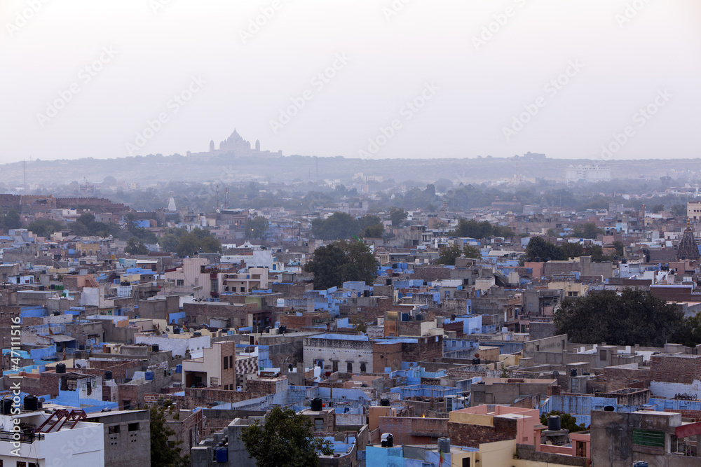 Jodhpur Blue City with views to Umaid Bhawan Palace.