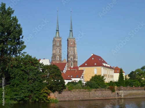 The cathedral on the river Oder in Wroclaw in Poland