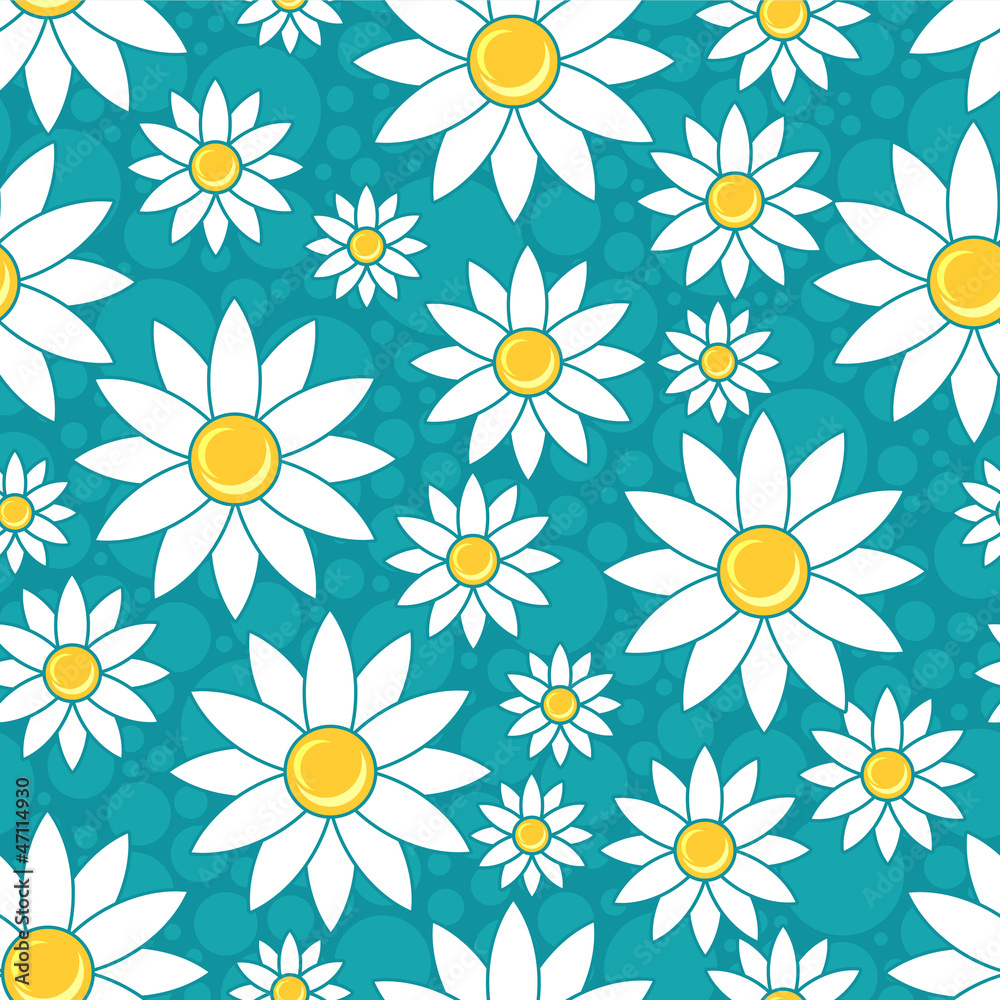 Cute seamless pattern with chamomiles