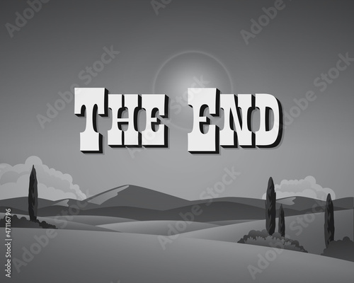 Realistic retro movie ending screen still - The End - Editable Vector.