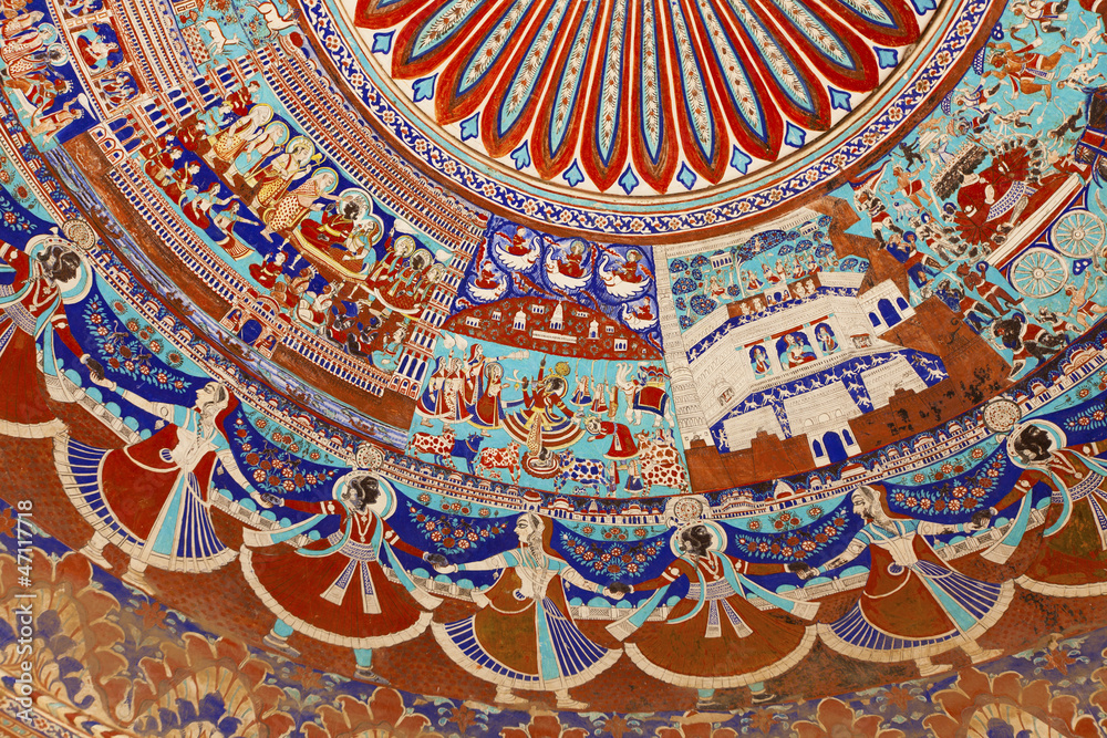 Painted dome ceiling of a haveli, shekhawati.