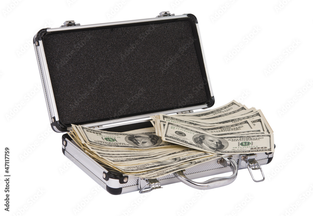 Silver case with dollars Silver case with dollars