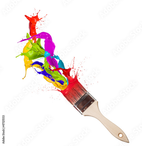 Fototapeta Naklejka Na Ścianę i Meble -   Colored paint splashes splashing from paintbrush 