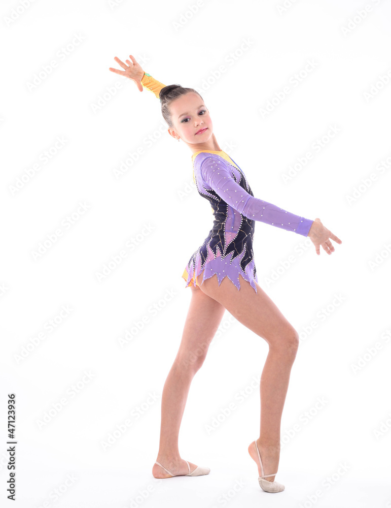 Beautiful flexible girl gymnast over white background Beautiful flexible girl gymnast over white background