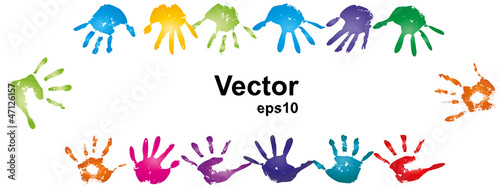 Vector conceptual human hand paint print frame