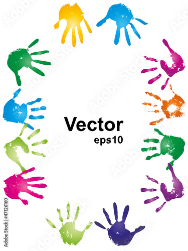 Vector conceptual human hand paint print frame