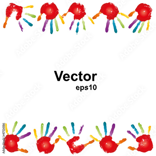 Vector conceptual human hand paint print frame
