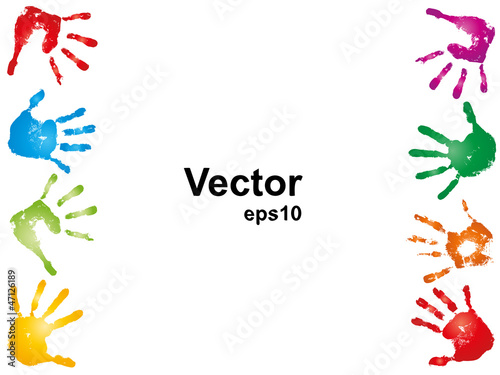 Vector conceptual human hand paint print frame