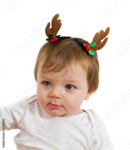cute little baby with reindeer hat