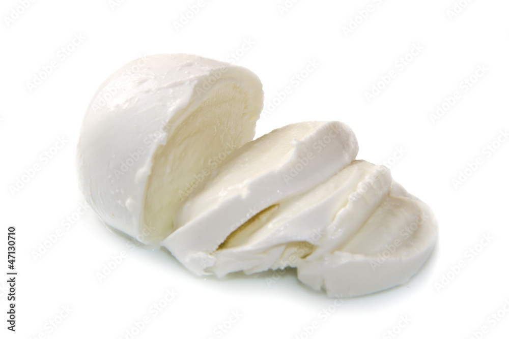 fresh italian mozzarella on white background