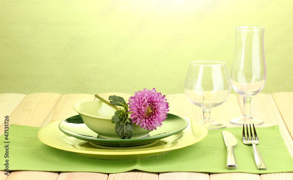 Table setting on bright background close-up Table setting on bright background close-up