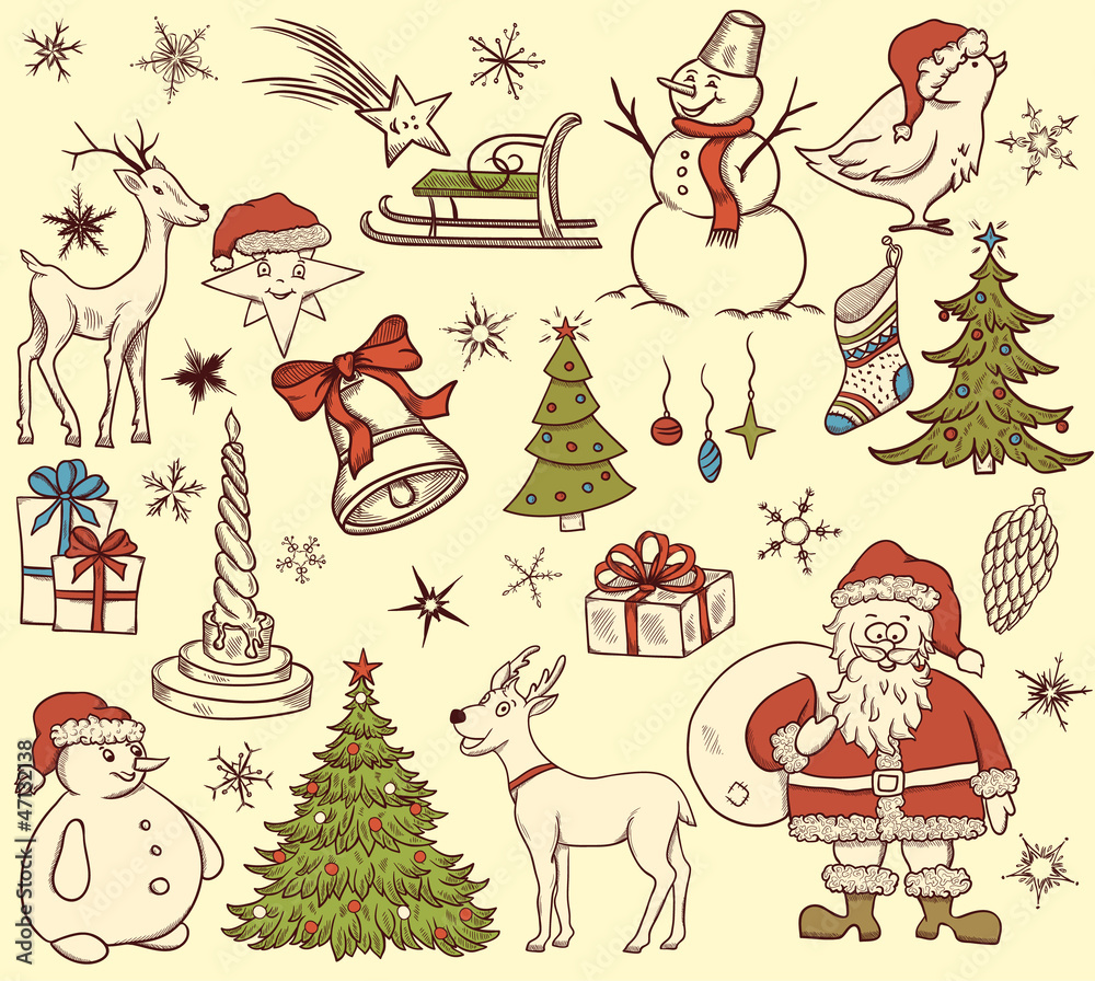 Set of Christmas doodle elements Set of Christmas doodle elements