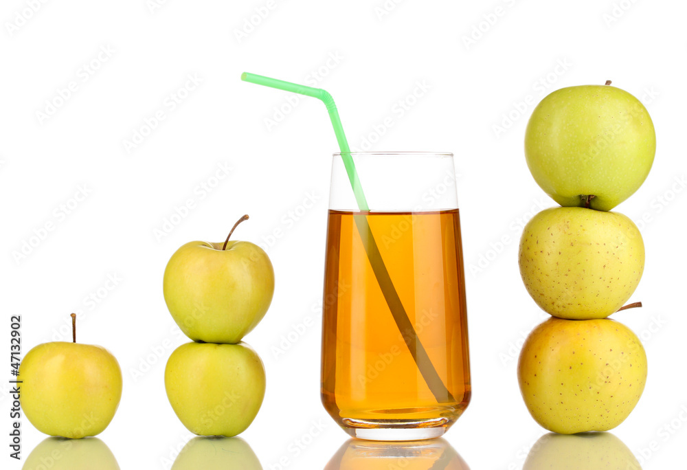 Useful apple juice with apples around isolated on white Useful apple juice with apples around isolated on white