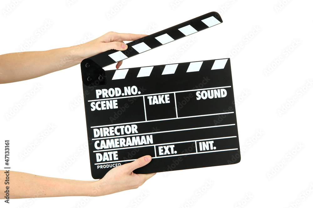 Movie production clapper board isolated on white