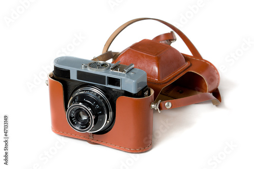 Old Soviet film camera in leather case photo