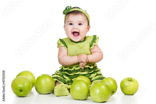 happy baby with green apple...