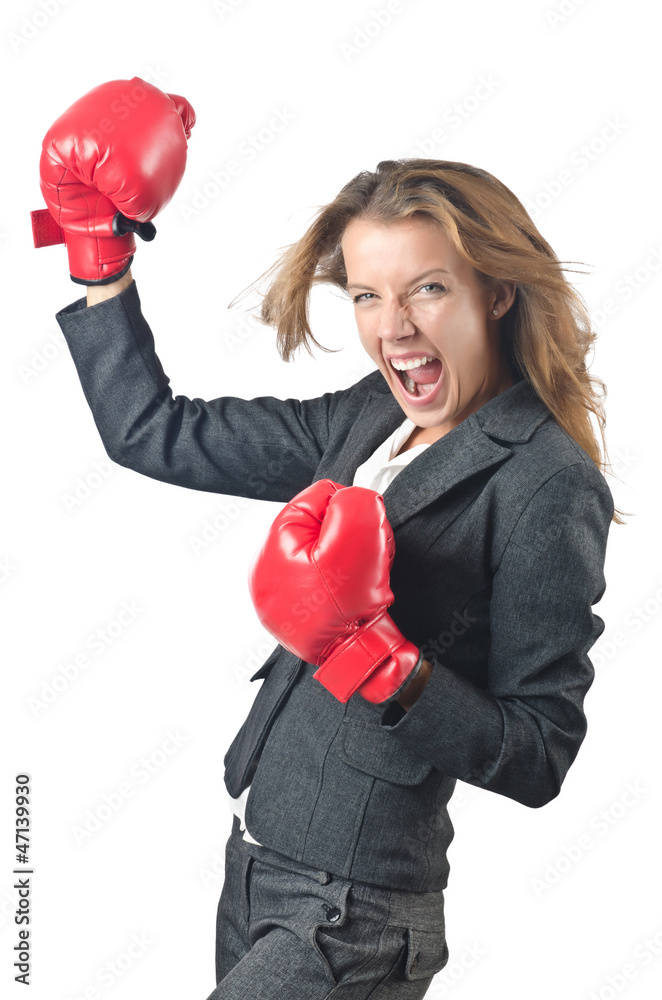 Young businesswoman in boxing concept Young businesswoman in boxing concept