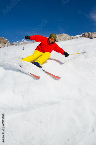 Skiing, Freeride - man skiing downhill