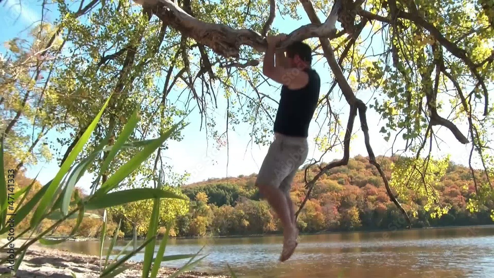 Doing Pull Ups in Fall Season