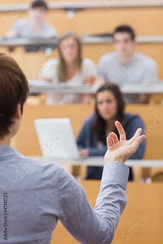 Teacher is talking to the students
