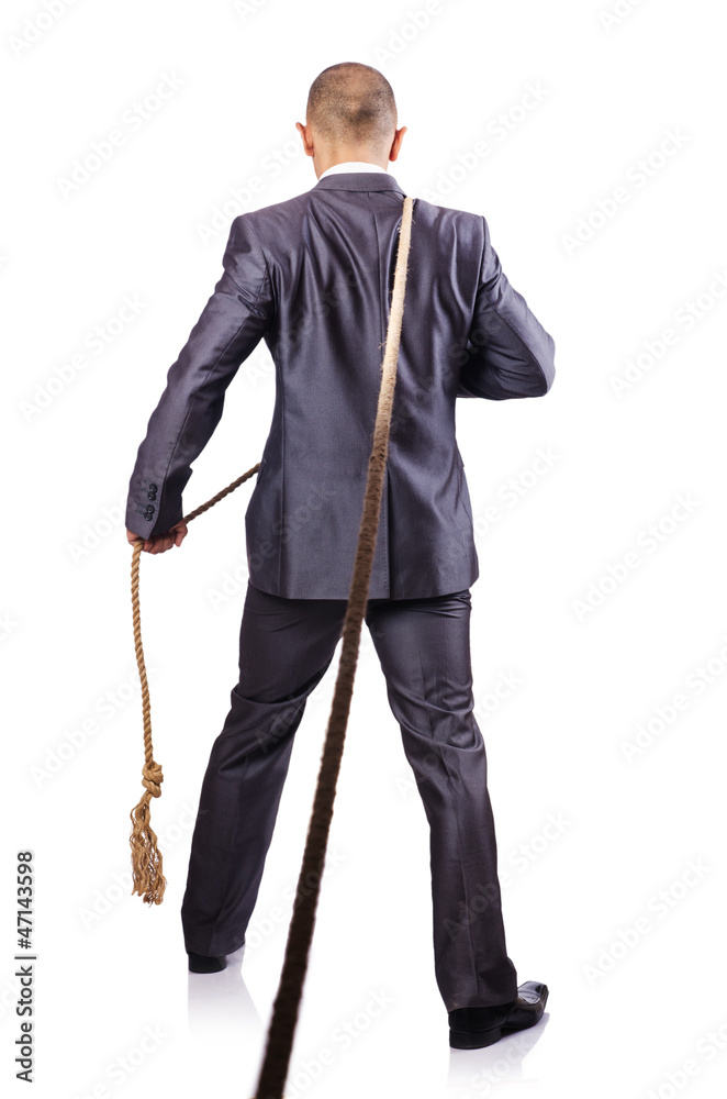Man pulling the rope on white Man pulling the rope on white