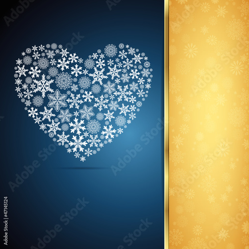 Christmas heart, snowflake design background.
