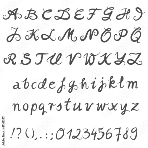 ręcznie pisany alfabet monochromatyczny zestaw liter i cyfr