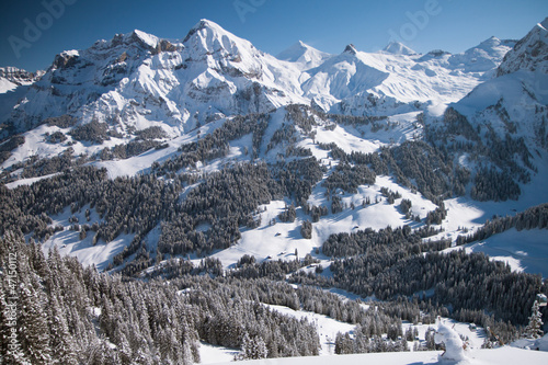 Beautiful view to winter Swiss Alps, Berner Oberland, Adelboden