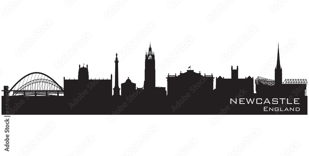 Newcastle, England skyline. Detailed vector silhouette