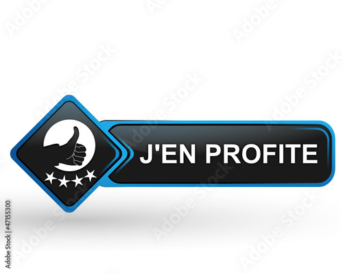 j'en profite sur bouton web carré design bleu