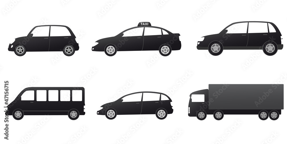 transport set with black cars silhouette