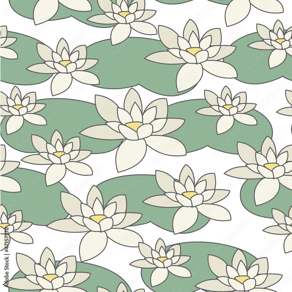 Seamless stylish pattern with water-lily. Vector illustration