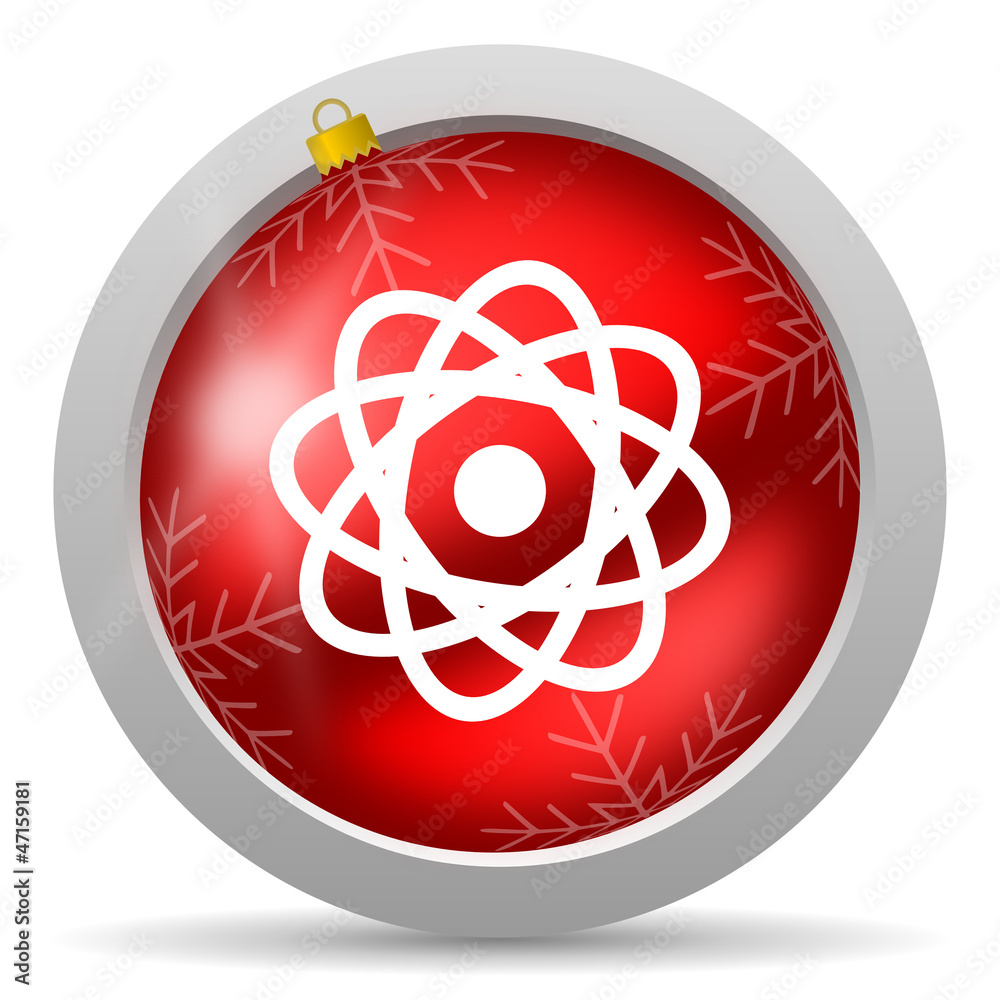 atom red glossy christmas icon on white background atom red glossy christmas icon on white background