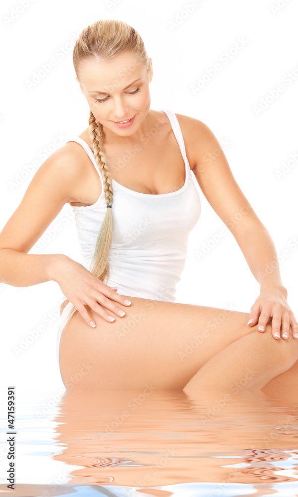 Fototapeta premium beautiful woman in cotton undrewear with water