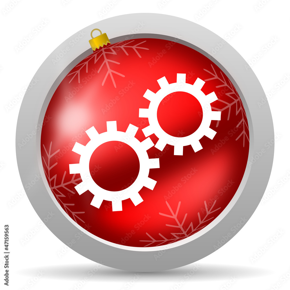 gears red glossy christmas icon on white background gears red glossy christmas icon on white background