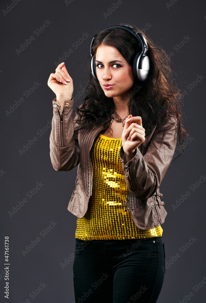 beautiful brunette in headphones beautiful brunette in headphones